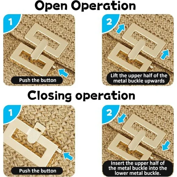 Black Woven Raffia Beach Clutch Crossbody Bag with Chain Strap for Women - Picture 6 of 7